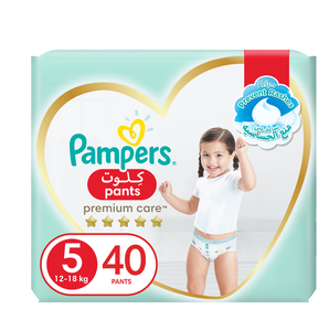 Pampers Premium Care Pants Diapers Size 5 12-18 kg with Stretchy Sides for Better Fit 40pcs