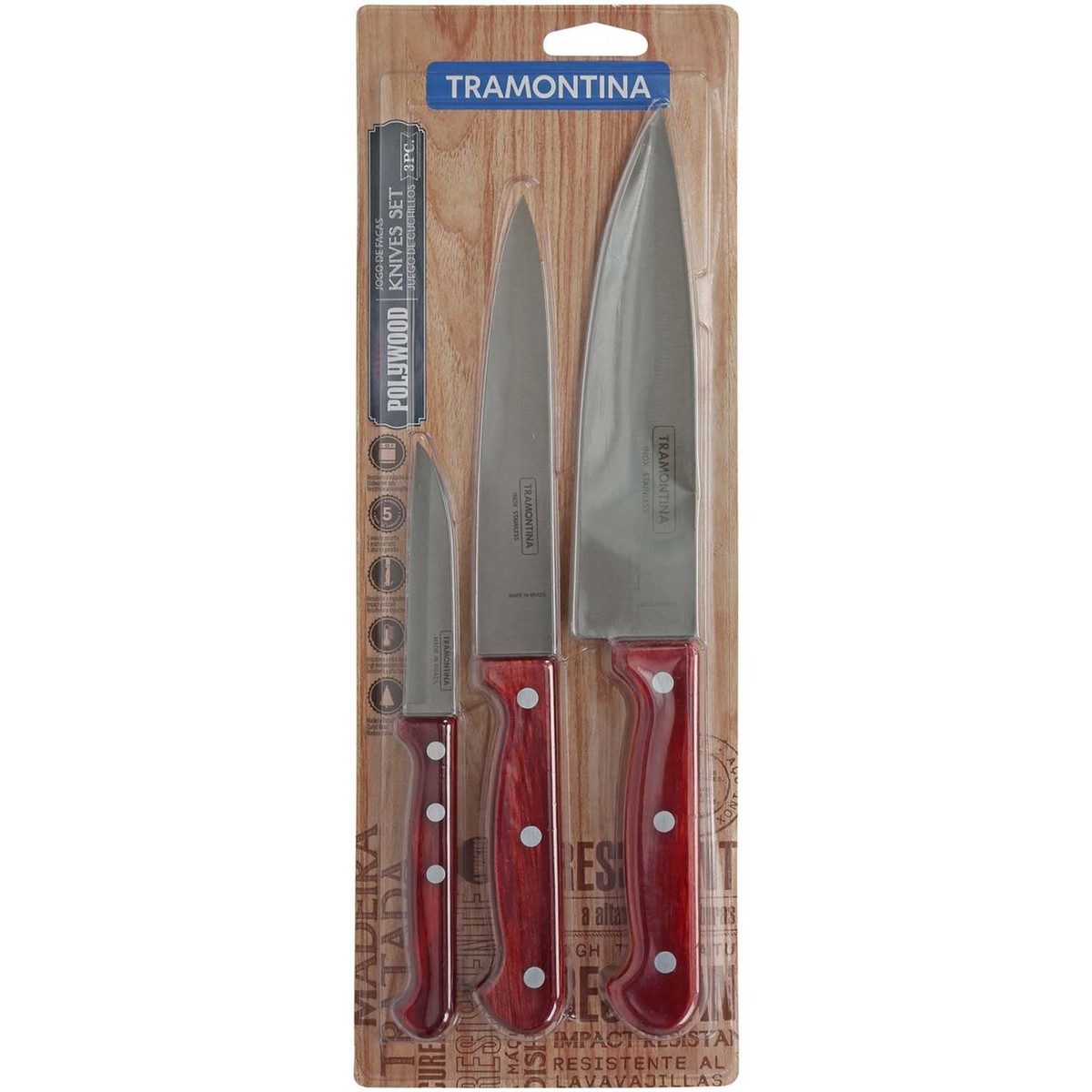 Tramontina Polywood Knife Set 3pcs Knives Lulu Uae