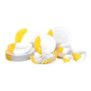 Lulu Melamine Dinner Set 2T Yellow & White 34pcs