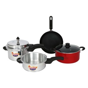 Chefline Combo Set 5pcs Pressure Cooker 5Ltr + 3Ltr, 24cm Casserole +Lid, 26cm Fry Pan 52426 IND