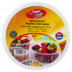 Home Mate Microwave Round Container With Lid 450 ml 6 pcs