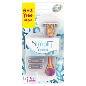 Gillette Simply Venus 3in1 Refillable Women's Smooth Razor1 Handle +  Blade Refills 6+3