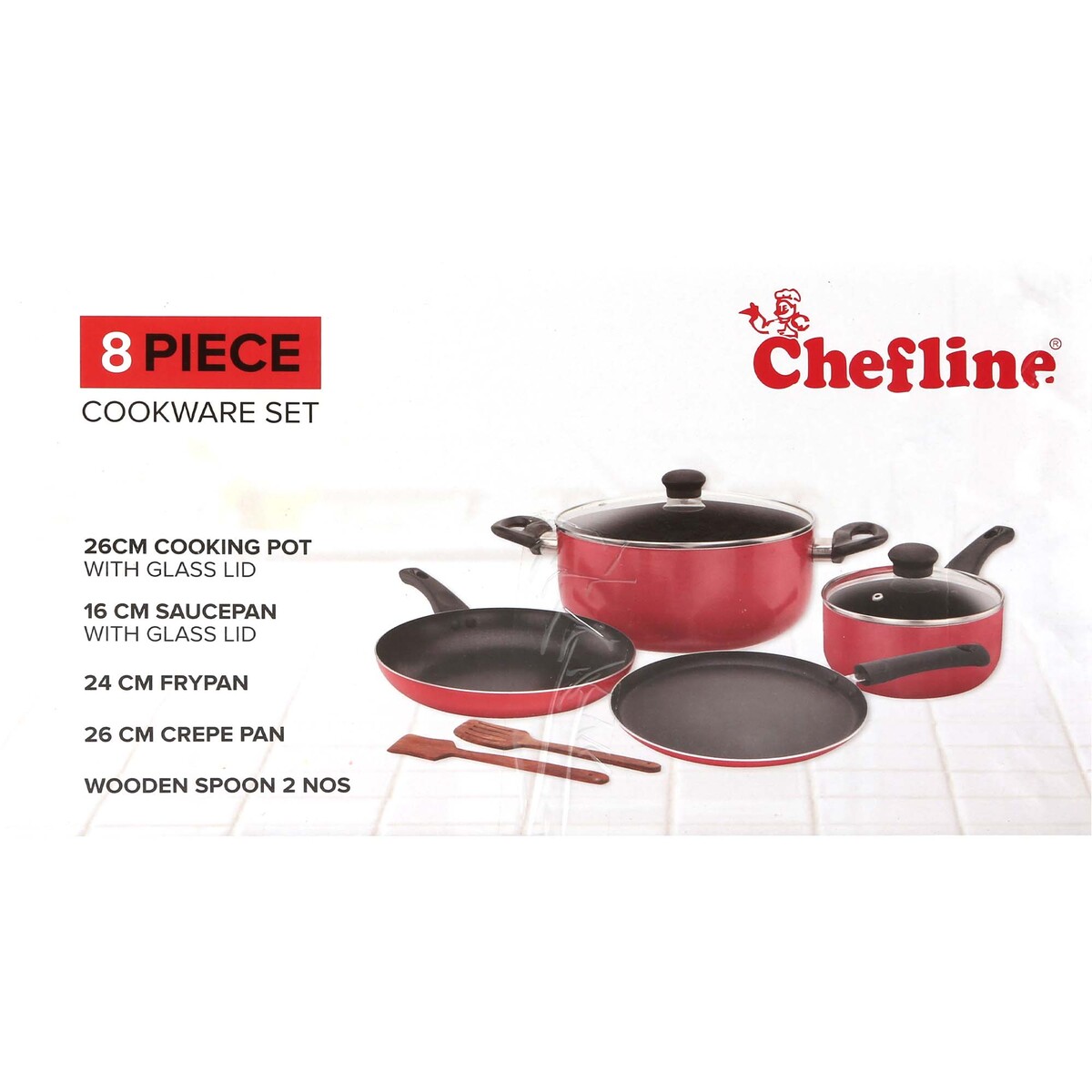 Chefline Non Stick Cookware Set 8pcs Red RBR India