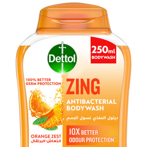 Dettol Zing Antibacterial Bodywash 10X Better Odour Protection 100% Better Germ Protection Orange Zest 250 ml