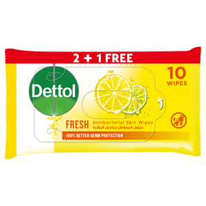 Dettol Fresh Skin Wipes 10pcs x 2 pkt + 1