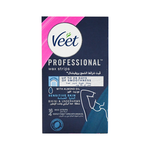 Veet Professional Bikini & Underarms Wax Strips Sensitive Skin 16 pcs + 4 Wipes