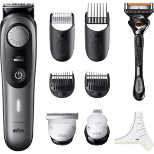 Braun Professional Beard Trimmer with ProBlade and 10 barbering tools, Grey, BT9420