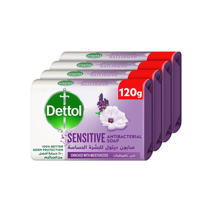 Dettol Sensitive Anti-Bacterial Bathing Soap Bar Lavender & White Musk Fragrance Value Pack 4 x 120 g