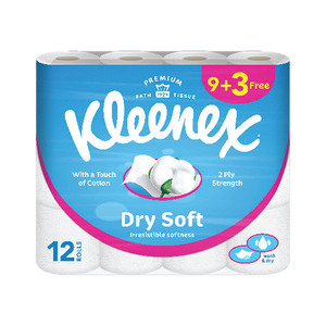 Kleenex Dry Soft Toilet Tissue Paper Embossed Bathroom 2ply 200 Sheets 9+3 Free Rolls
