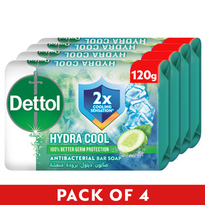 Dettol Hydra Cool Antibacterial Bar Soap Cucumber & Icy Menthol Fragrance Value Pack 4 x 120 g