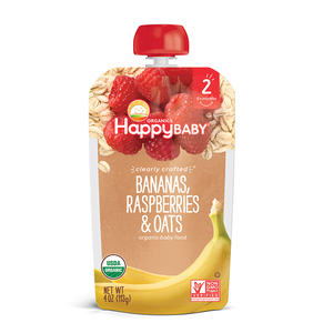 Happy Baby Stage 2 Organics Clearly Crafted Bananas Raspberries & Oats Baby Food 113 g