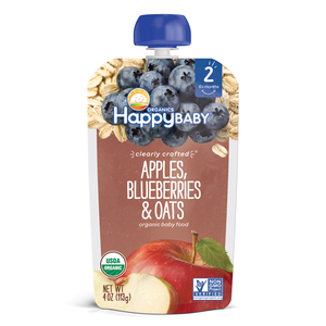 Happy Baby Stage 2 Organics Clearly Crafted Apples Blueberries & Oats Baby Food 113 g
