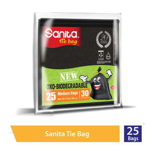 Sanita Tie Garbage Bag Oxo-Biodegradable Medium 30 Gallons Size 78 x 73 cm 25 pcs