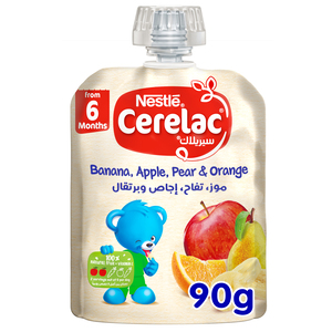 Nestle Cerelac Banana Apple Pear & Orange Fruits Puree Pouch Baby Food From 6 Months 90 g