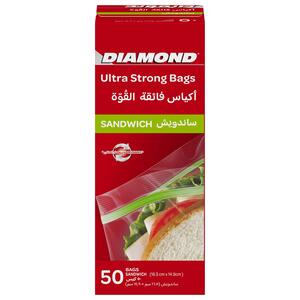 Diamond Ultra Strong Zipper Sandwich Bags Oxo-Biodegradable Size 16.5 x 14.9cm 50pcs