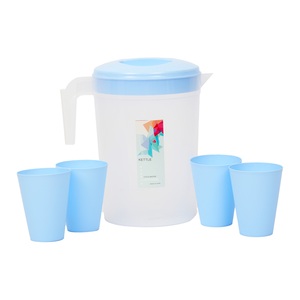 Home Plastic Jug + 4 Glass 6819-2MKT 2.5 Liter Assorted Colors