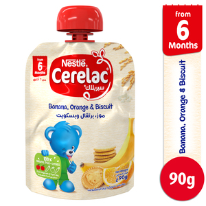 Nestle Cerelac Banana Orange & Biscuit Fruits Puree Pouch Baby Food 90 g