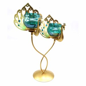 Maple Leaf Tealight Candle Holder 2pcs Set Teal