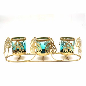 Maple Leaf Tealight Candle Holder 3pcs set Teal