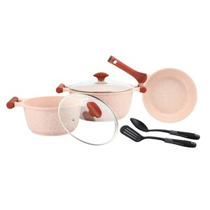 Prestige Granite Cookware Set 7pcs Pink Induction Base