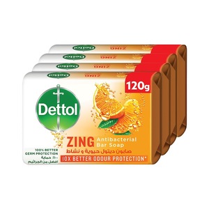 Dettol Zing Antibacterial Bar Soap 10X Better Odour Protection Value Pack 4 x 120 g