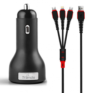 Trands Dual Port Car Charger with 3 in 1 Cable