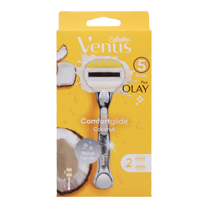 Gillette Venus 5 Blades Plus Olay Comfortglide Coconut Metal Handle + 2 Cartridge