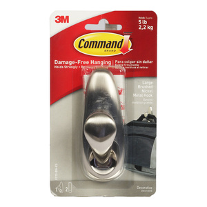 3M Brushed Nickel Metal Hook FC13