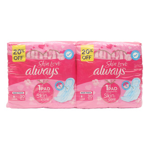 Always Skin Love Maxi Thick Large Sanitary Pads Value Pack 2 x 30pcs