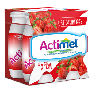 Actimel Strawberry Flavored Low Fat Dairy Drink 4 x 93 ml