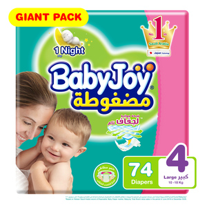 Baby Joy Diaper Size 4 Large 10-18 kg Giant Pack 74 pcs